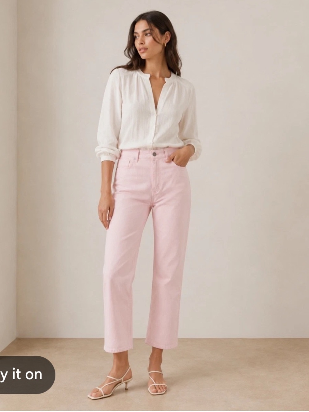 Ted Baker Light Pink Straight Paperbag Cropped Jeans Size 32